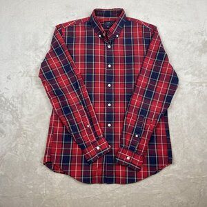 J.Crew Mens Red & Navy Plaid Button-Down Shirt  Size M  100% Cotton